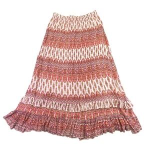 Life Style Petite Women's Maxi Skirt Boho Paisley Print Ruffle Elastic Waist